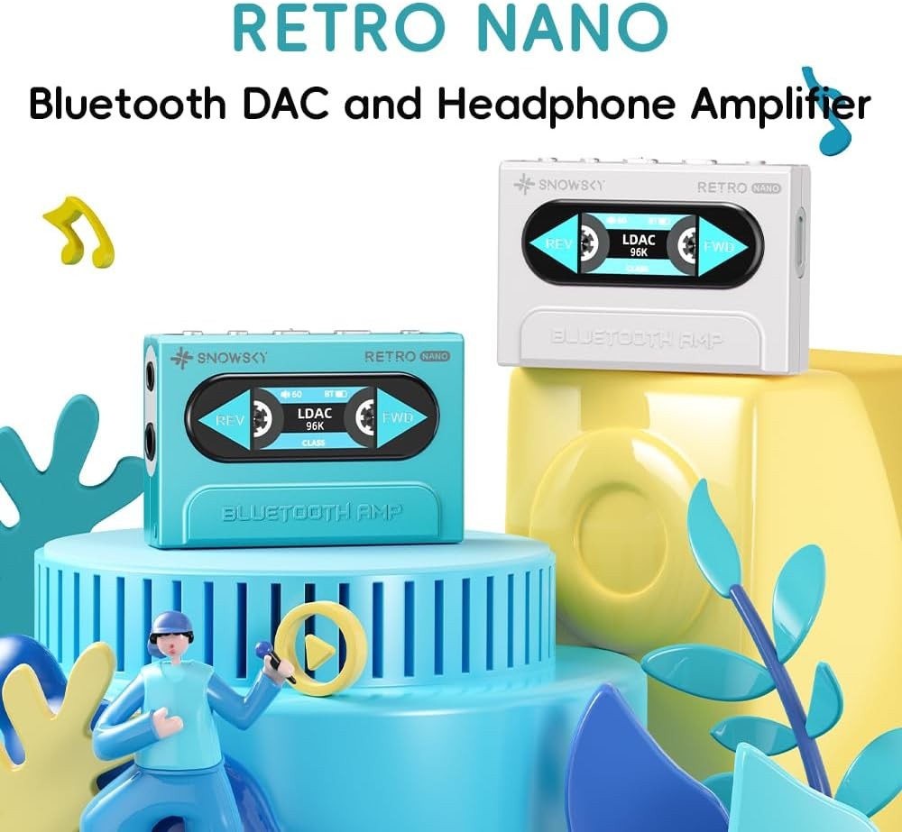 Snow Sky Retro Nano: Bluetooth USB DAC Amplifier, LDAC, 3.5mm Unbalanced & 4.4mm Balanced Output (FiiO Retro Nano)