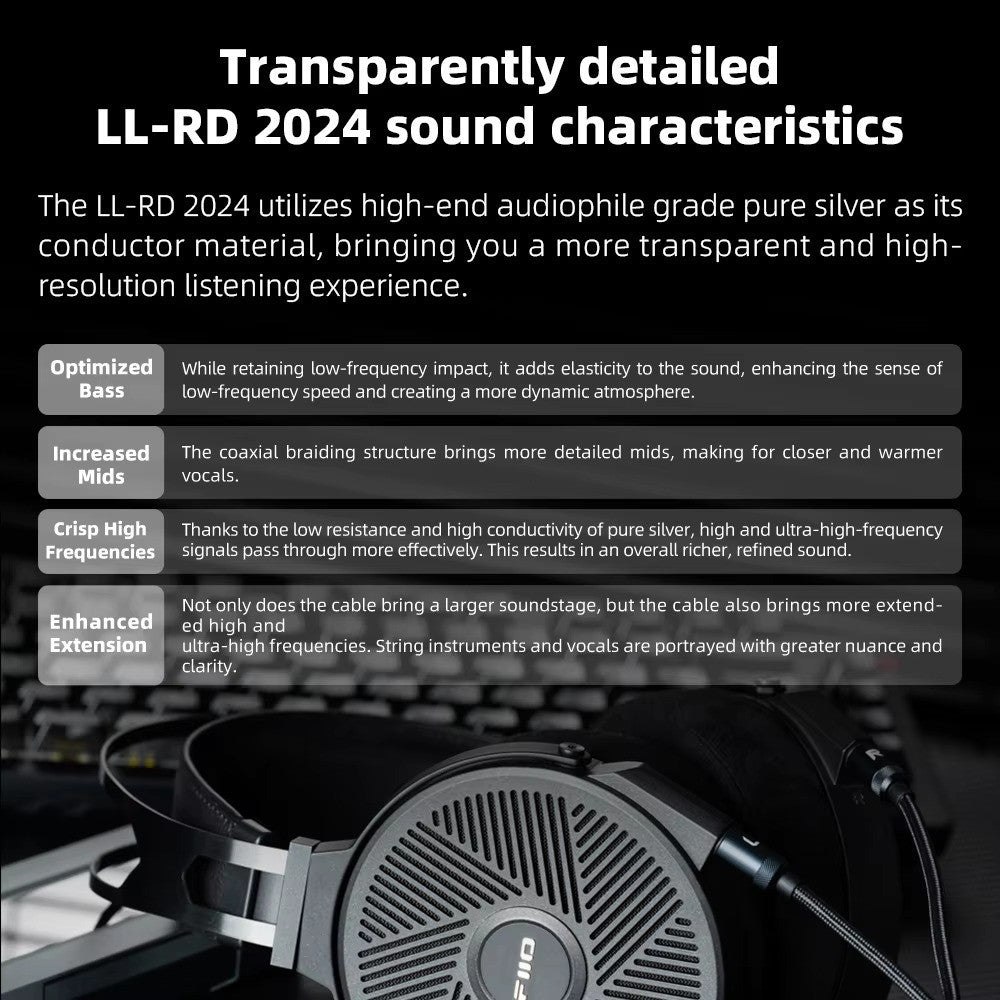 FiiO LL-RD 2024, Upgrade Cable: Dual 3.5mm High-Purity Monocrystalline Silver Cable with Swappable Plugs (LLRD)