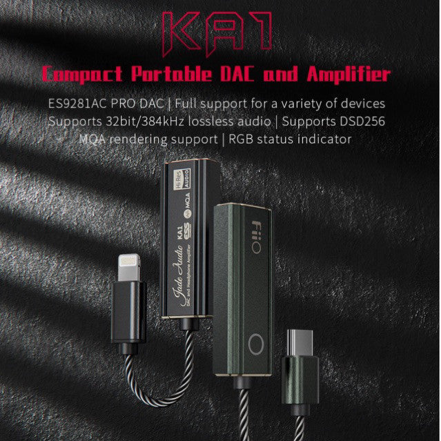 FiiO/JadeAudio KA1, Portable DAC and Amplifier: USB Type C or iP Compatible, Compact DAC/AMP (KA 1)