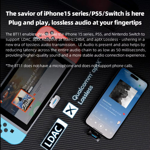 FiiO BT11, Bluetooth Transmitter: Type-C Wireless Audio Dongle with LDAC/AptX Adaptive for Headphones (Fiio BT 11)