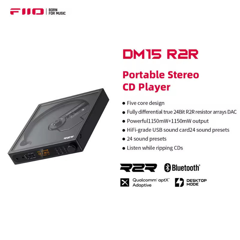 FiiO DM15 R2R, Portable Stereo CD Player: 5-Core Architecture 24Bit R2R High-Power Output CD Ripper Music Player