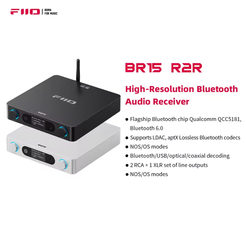 FiiO BR15 R2R, Desktop DAC and Amplifier: Qualcomm QCC5181 Bluetooth 6.0 R2R Resistor Array DAC Digital Streamer DAC/AMP