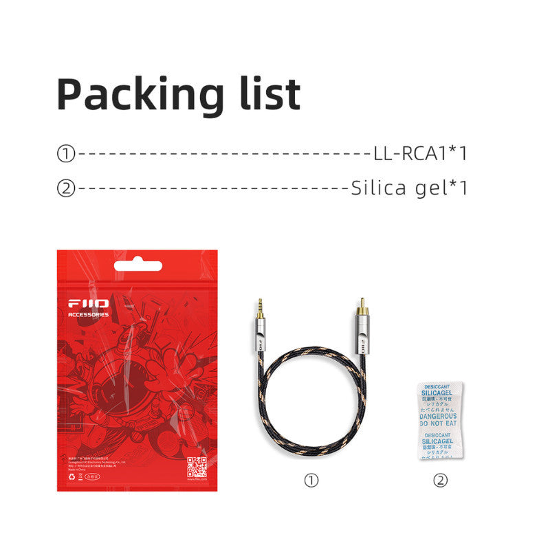 FiiO LL-RCA1, Digital Audio Coaxial Cable: Gold-plated 3.5mm to RCA plug, Silver-Plated Copper, Graphene Shield (LLRCA1)