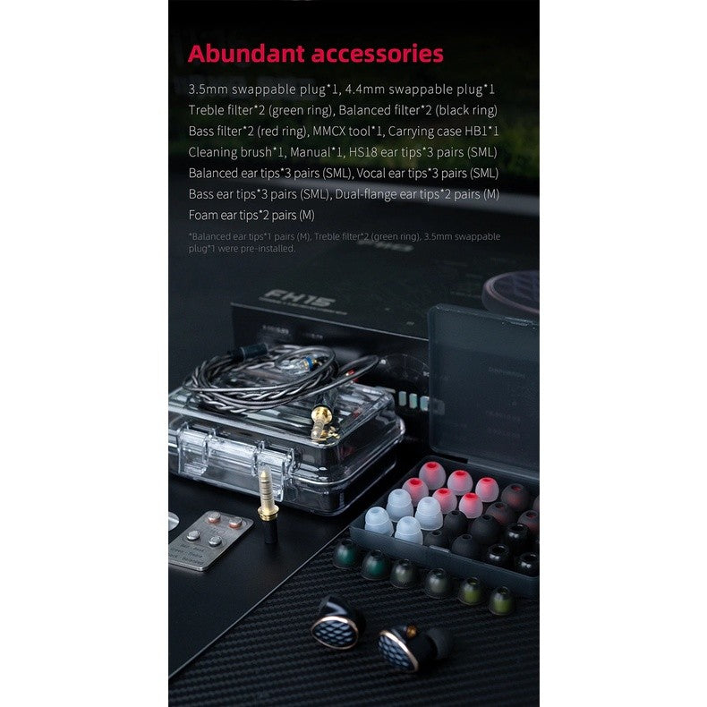 FiiO FH15, Hybrid Driver In-Ear Monitors: 1DD + 3 BA Hybrid Earphones IEM (FH5 UPGRADE)