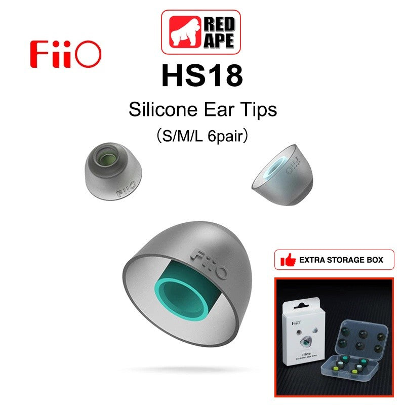FiiO HS18, Silicone Replacement Eartips: Medical Grade Earbuds (SML Sizes*2 Pairs) Ear Tips (HS18)