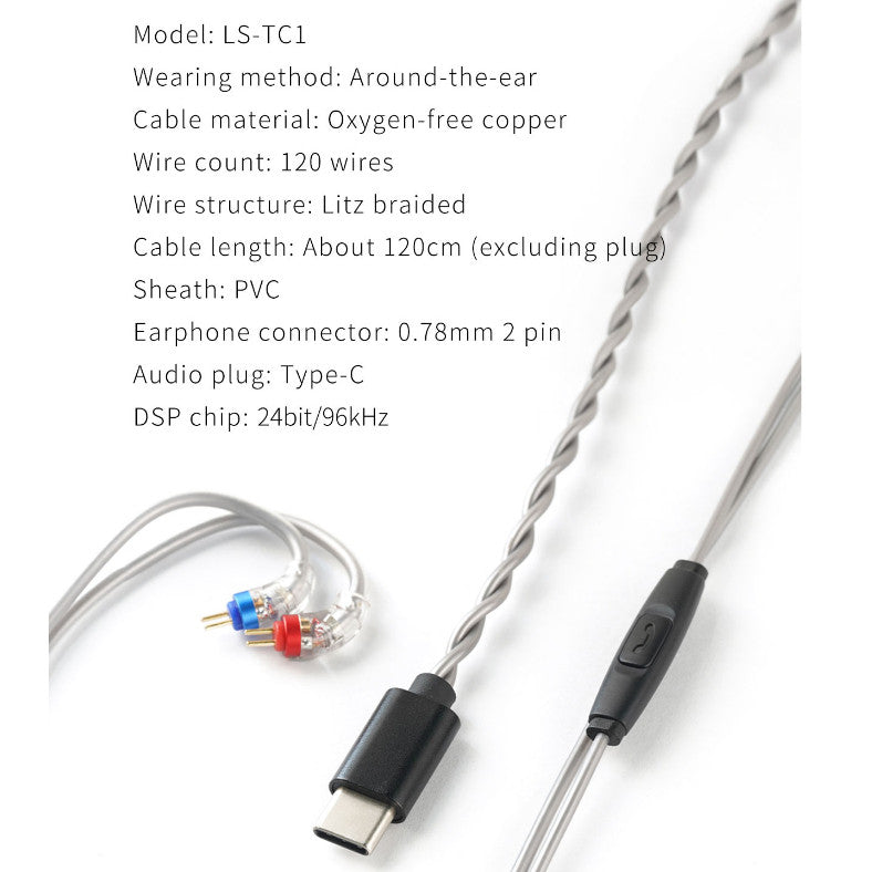 FiiO LS-TC1, In-Ear Monitors Upgrade Cable with Microphone: Type-C to 0.78mm 2-Pin, IEM Replacement Cable (LS TC1)