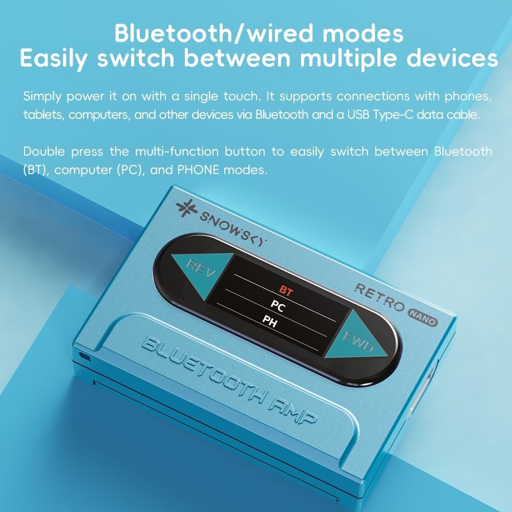 Snow Sky Retro Nano: Bluetooth USB DAC Amplifier, LDAC, 3.5mm Unbalanced & 4.4mm Balanced Output (FiiO Retro Nano)
