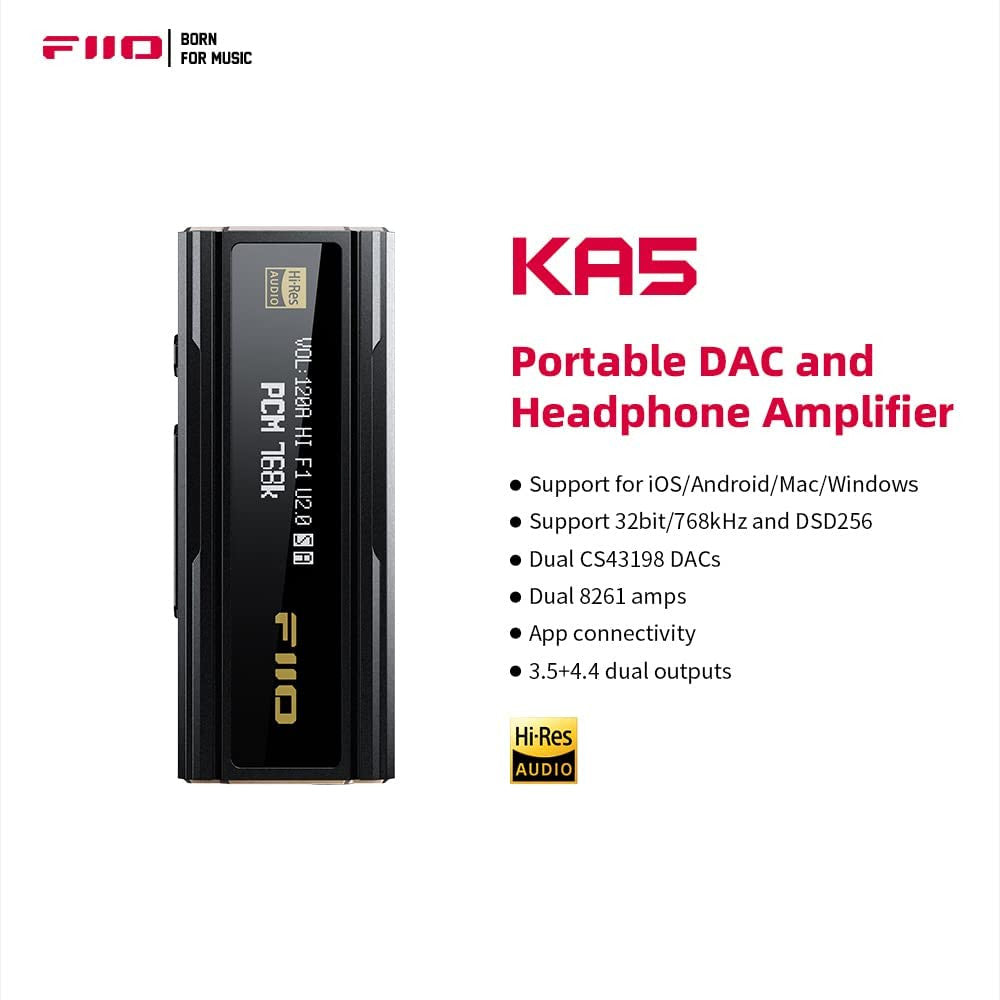 FiiO KA5, Portable DAC and Amplifier: with 3.5, 4.4 and Optical Outputs DAC/AMP (KA 5)