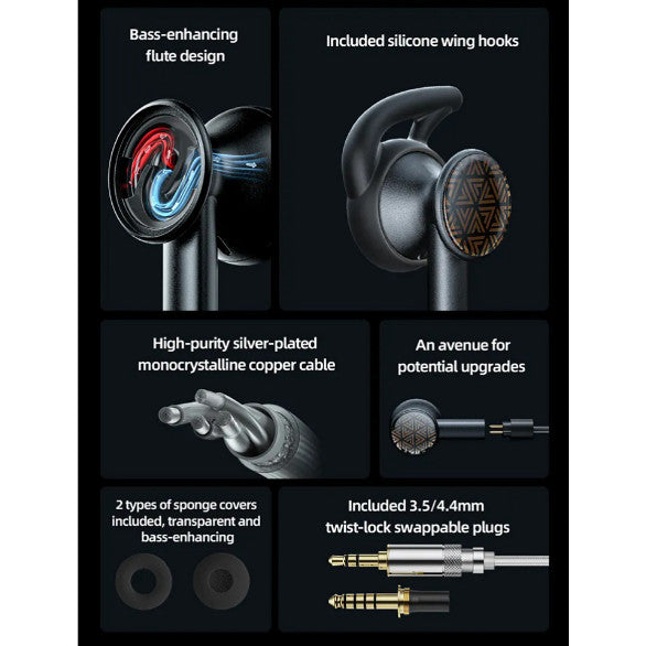 FiiO FF3S, Detachable Flat Buds Earbuds: “Drum” Type Dual-Cavity Wired Earphones (FF3S)