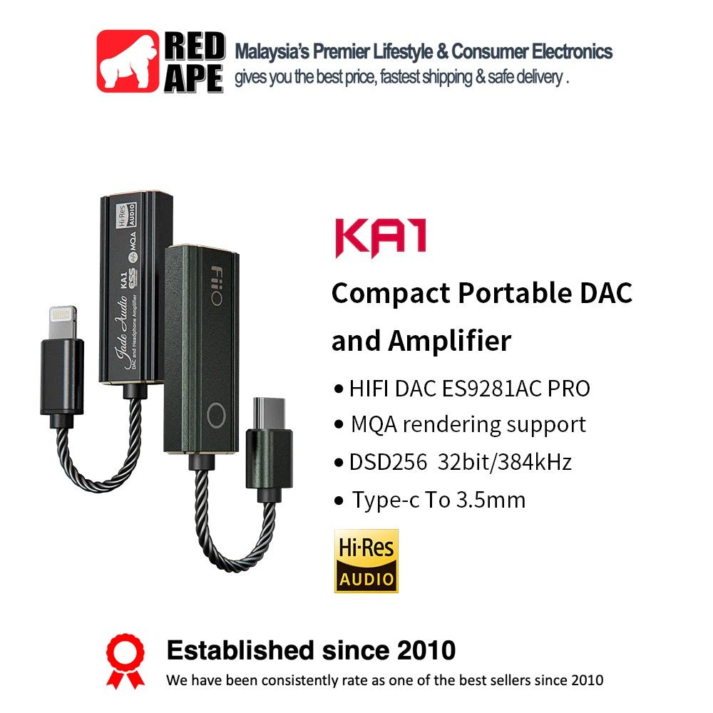 FiiO/JadeAudio KA1, Portable DAC and Amplifier: USB Type C or iP Compatible, Compact DAC/AMP (KA 1)