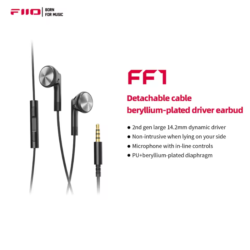 FiiO FF1, Wired Flathead Earbuds: 14.2mm Beryllium-Plated Driver Detachable Cable Open-Back Design Earphones (FF 1)