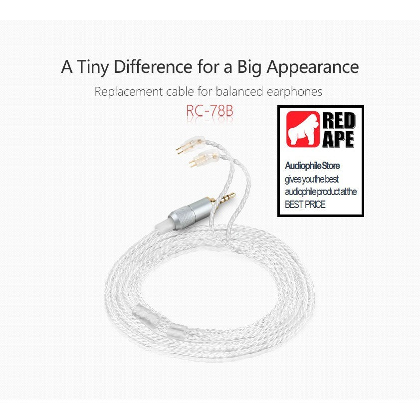 FiiO RC-78B or RC-UE2B In-Ear Monitors Replacement Cable: 0.78MM 2.5MM Dual Pin Silver-Plated IEM Cable (RC 78B UE 2B)